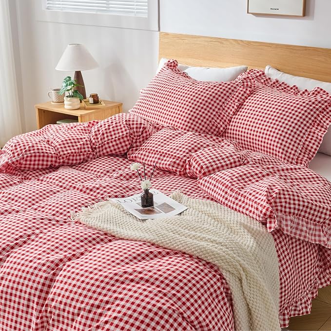 Gingham Duvet Cover Full Size, 3 Pieces Soft Breathable Microfiber Plaid - Image 6