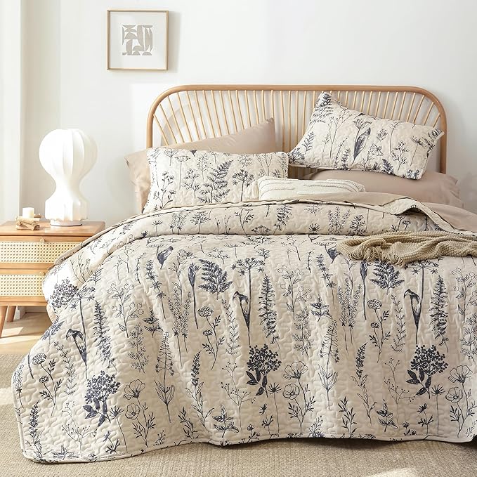 JANZAA Quilts Queen Size Beige Quilt Botanical - Image 5