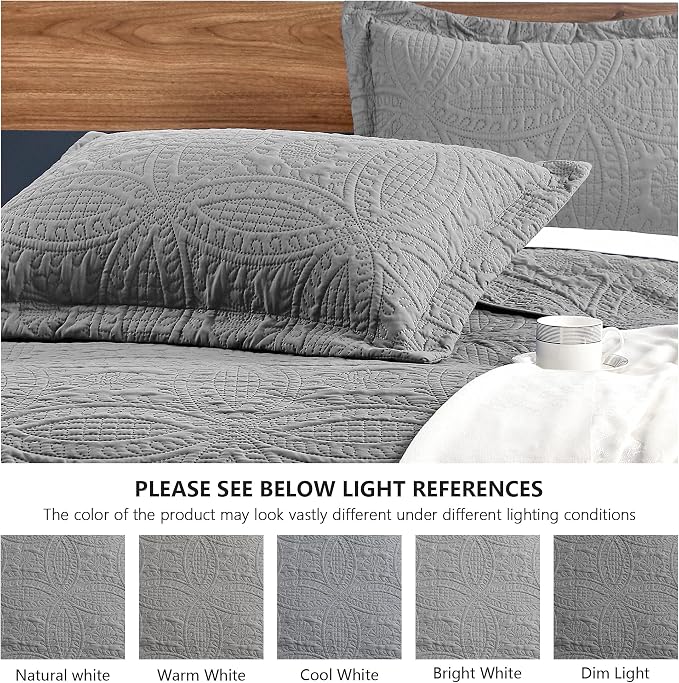 Love's cabin Quilts for Full Bed Grey Bedspreads Bedding Set - Image 5