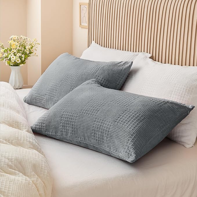 BEDELITE Flannel Pillow Cases Queen Size Set of 2, Decorative Waffle Weave - Image 9