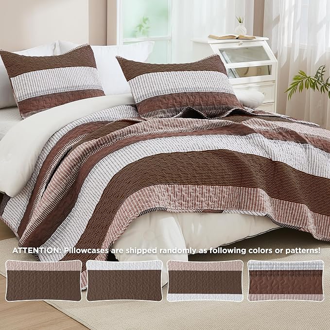 Andency King Size Quilt Set Brown, 3 Pieces Coffee Ultra Soft Lightweight - Image 4