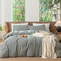 MooMee Gingham Duvet Cover Set 100% Washed Cotton Linen Like Textured by MOOMEE