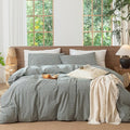 MooMee Gingham Duvet Cover Set 100% Washed Cotton Linen Like Textured by MOOMEE