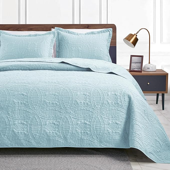 Love's cabin Oversized King Size Quilt Bedding Set Spa-Blue Bedspreads by Lovescabin