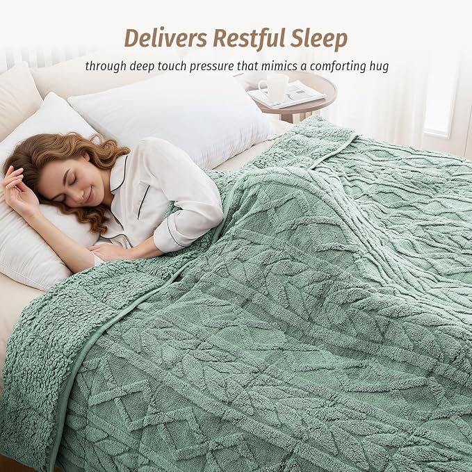 Wemore Jacquard Fleece Weighted Blanket Queen Size 60" x 80" 15lbs, Ultra Soft - Image 2