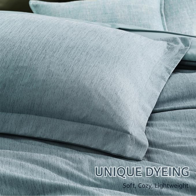 Monbix Full Size Comforter Set-7 Pieces Dusty Blue Cationic Dyeing Bed in a Bag - Image 6