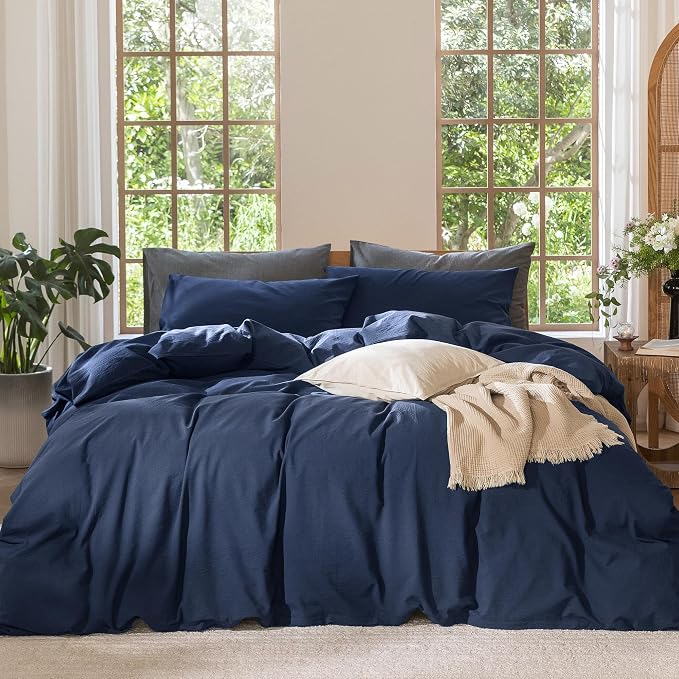 MooMee Bedding Duvet Cover Set 100% Washed Cotton Linen Like Textured by MOOMEE