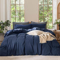 MooMee Bedding Duvet Cover Set 100% Washed Cotton Linen Like Textured by MOOMEE