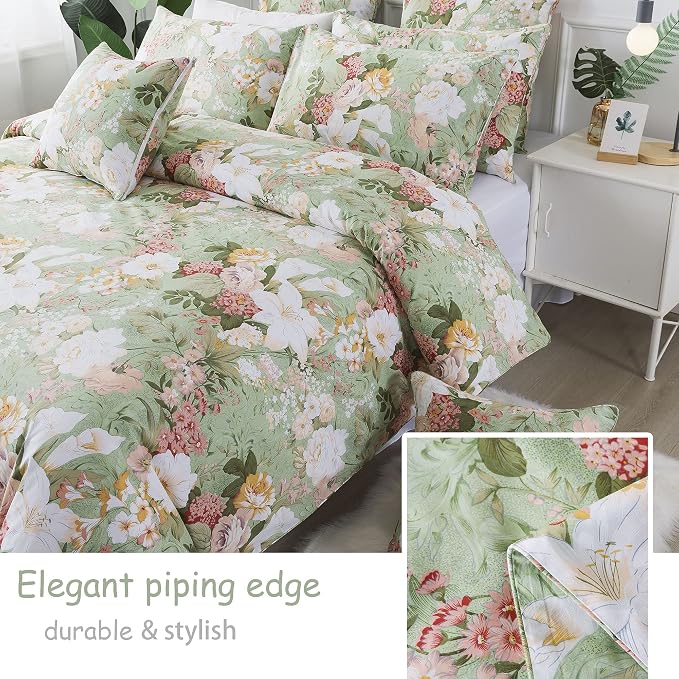 FADFAY Floral Duvet Cover Set Full 100% Cotton Girls Bedding 600 TC Mint Green - Image 6