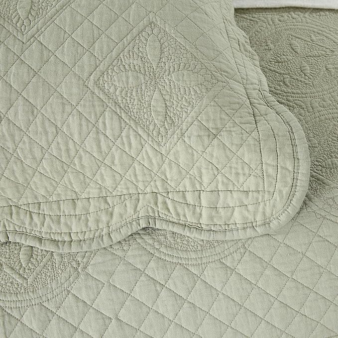 ROOMLIFE Quilt Set Full Size 3D Floral Embroidery Pattern 3-Piece Cotton - Image 8