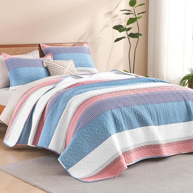 Litanika Twin Quilt Set Purple, 68x86 Stripe Bedspread Coverlet 2 Pieces by Litanika