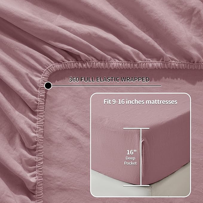 LBRO2M 100% Pure Linen Sheet Set Deep Pocket Up to 16" Bed Sheets Sets - Image 5