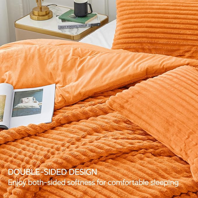 BEDELITE Fleece Twin Comforter Set -Super Soft & Warm Fluffy Burnt Orange - Image 4