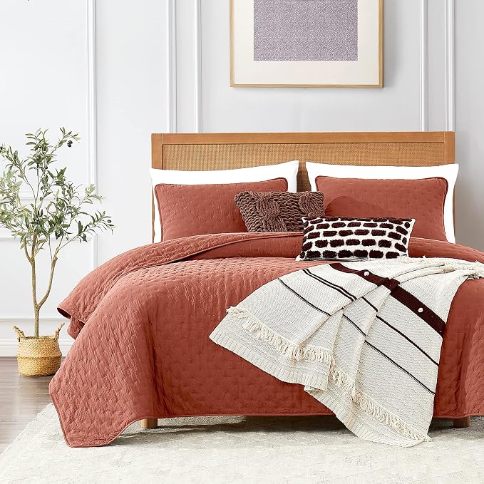 ROARINGWILD Burnt Orange Quilt Sets King Size by ROARINGWILD