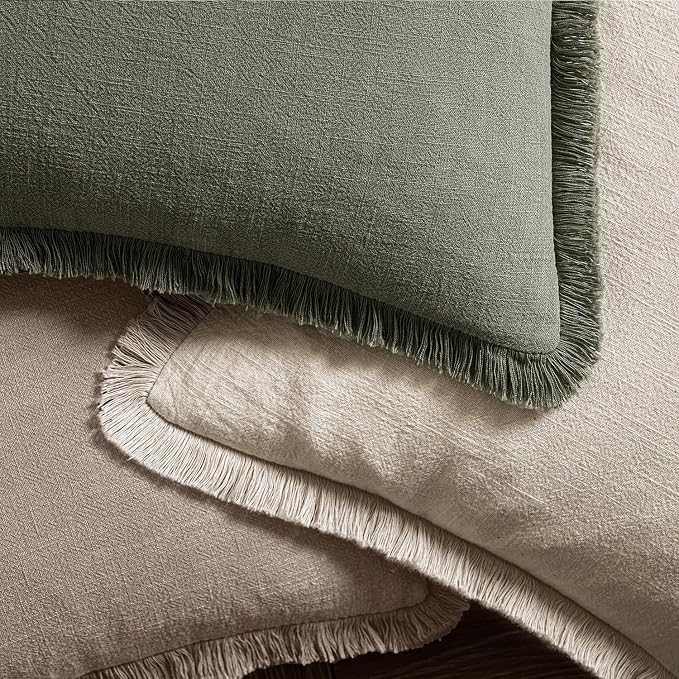 MIULEE Decorative Throw Pillow Covers Neutral Linen Fringe Throw Pillows Euro - Image 4