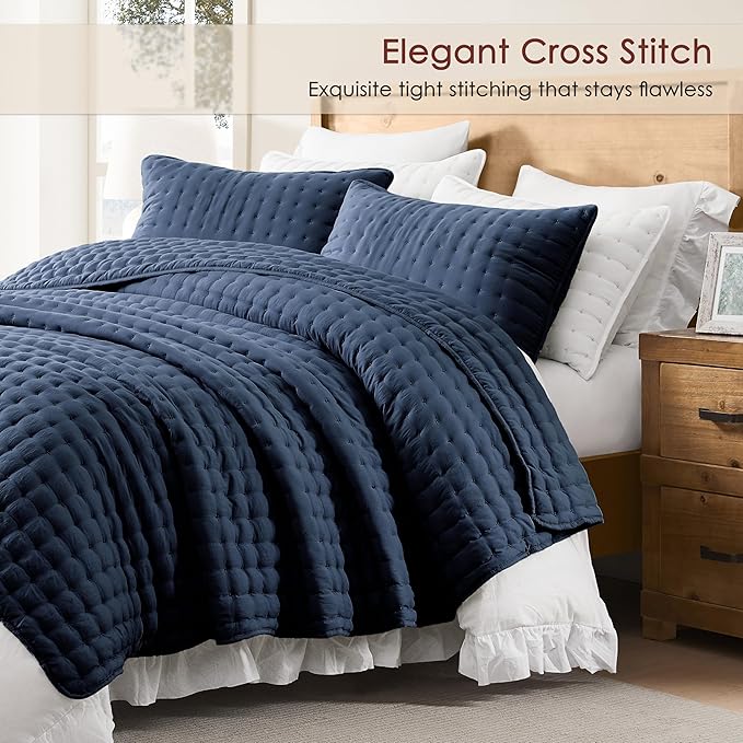 WDCOZY Navy Blue Queen Size Quilt Bedding Sets - Image 3