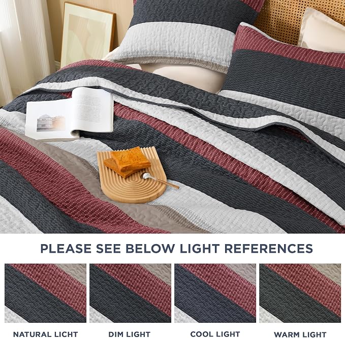 Litanika Quilt King Size Black and Red, Stripe Patchwork Summer Bedspread - Image 6