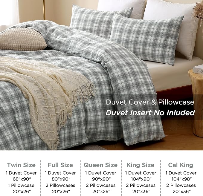 TOCOMOA Plaid Duvet Cover Set 100% Washed Cotton Like Linen Feel Super Soft - Image 8