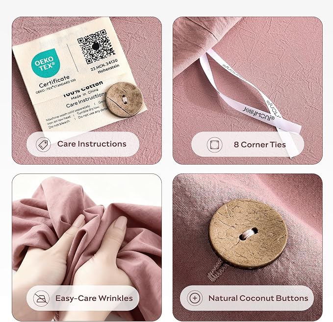 JELLYMONI 100% Washed Cotton Duvet Cover King – Soft, Breathable Linen-Look - Image 4