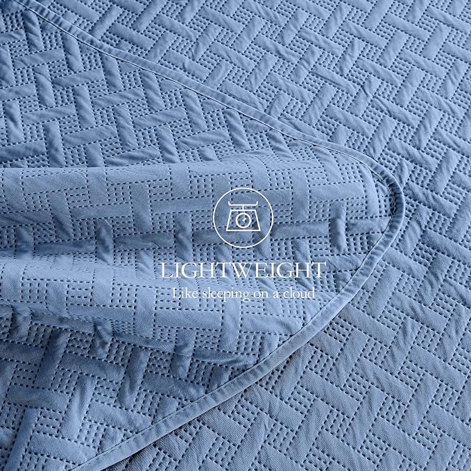 FLYMME Bluish Grey Twin Quilt Bedding Set Thin Lightweight Bedspreads, Soft - Image 7