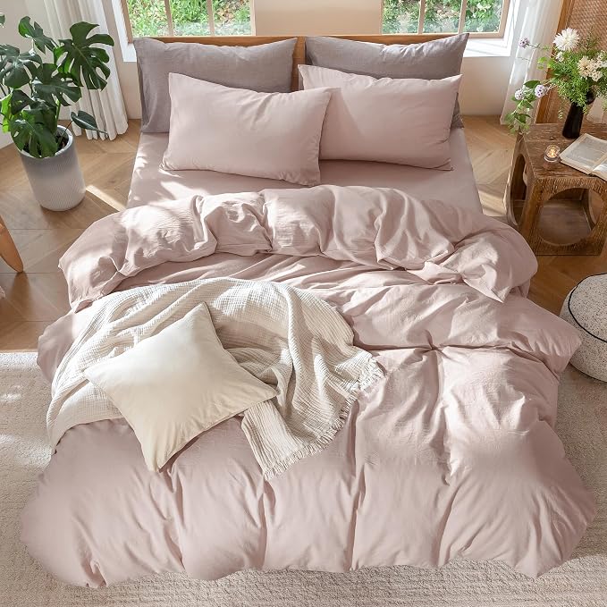 MooMee Bedding Duvet Cover Set 100% Washed Cotton Linen Like Textured - Image 5