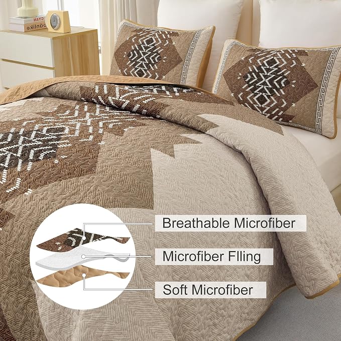Dintszyayue Bohemian Quilt Set King Size, 3 Pieces Aztec Texture Bedding - Image 6