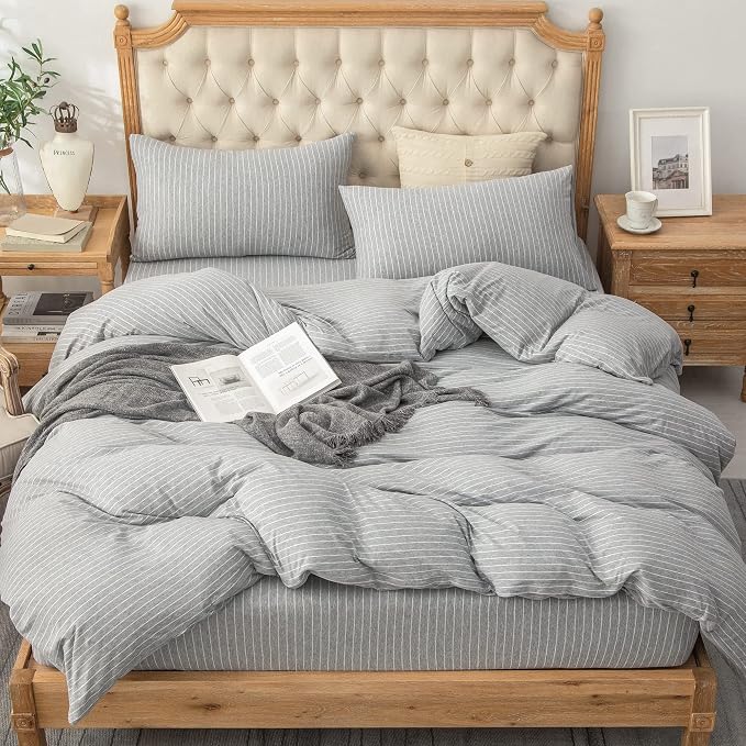 PURE ERA Jersey Knit Duvet Cover Set 100% T-Shirt Heather Cotton Super Soft - Image 3