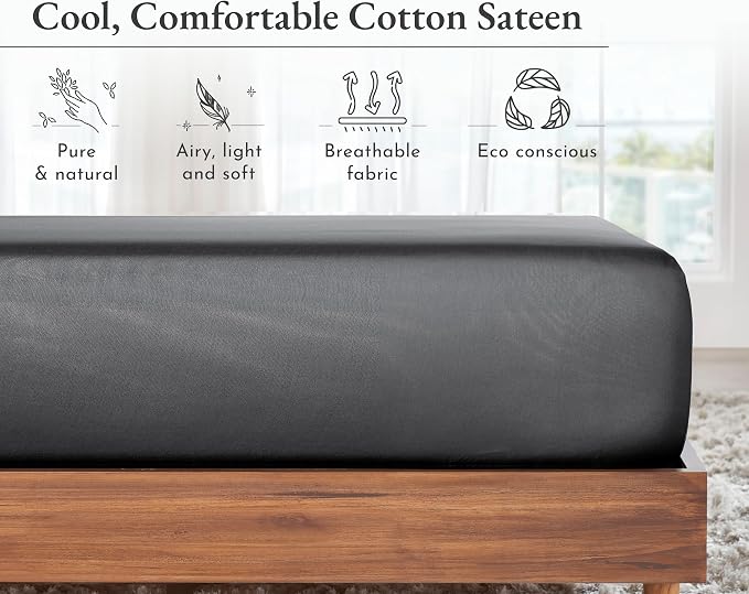 California Design Den Twin Fitted Sheet Only, Soft 100% Cotton Sateen, Durable - Image 6