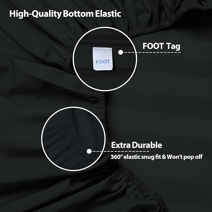 King Size Striped Fitted Sheet Only Black Color, 100% Egyptian Cotton 600 - Image 5