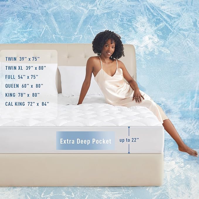 Sunflower Cooling Quilted Twin XL Mattress Protector, Mattress Pad Twinxl Chill - Image 5