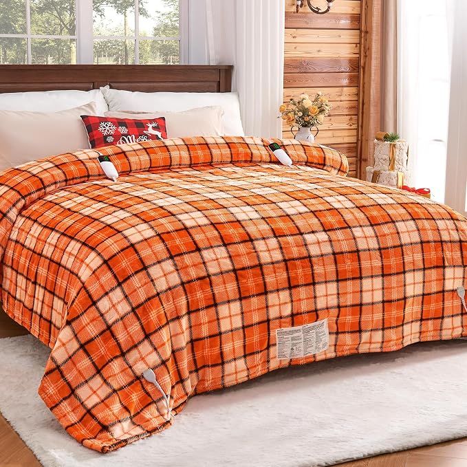 OCTROT Electric Heated Blanket King Size, 90X100 Orange Blanket by OCTROT