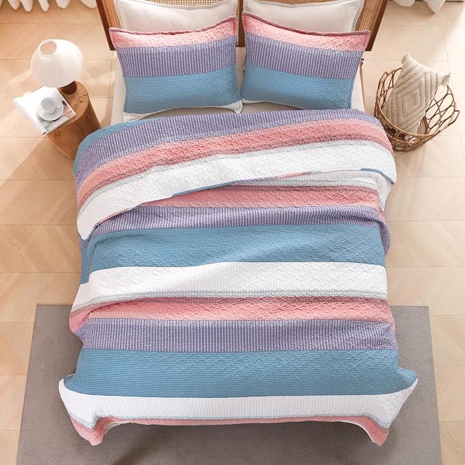 Litanika Twin Quilt Set Purple, 68x86 Stripe Bedspread Coverlet 2 Pieces - Image 3