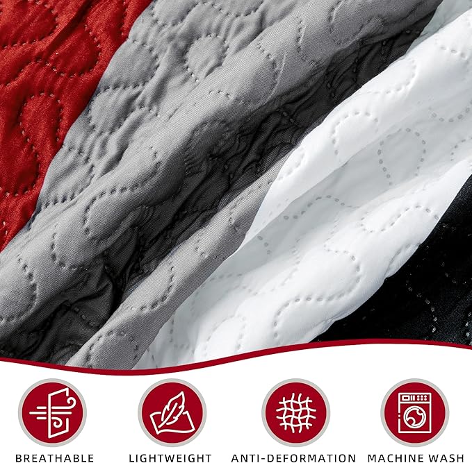 Tyrot 3 Piece Red Black Grey Quilt Set California King Size Red White Geometric - Image 6