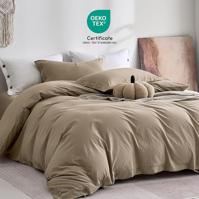 JELLYMONI 100% Washed Cotton Duvet Cover Twin – Soft, Breathable Linen-Look - Image 2