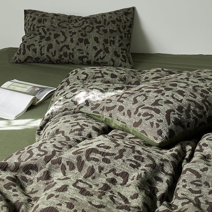 mixinni Leopard Duvet Cover Twin XL Size, Premium Yarn-Dyed Jacquard Cotton - Image 4