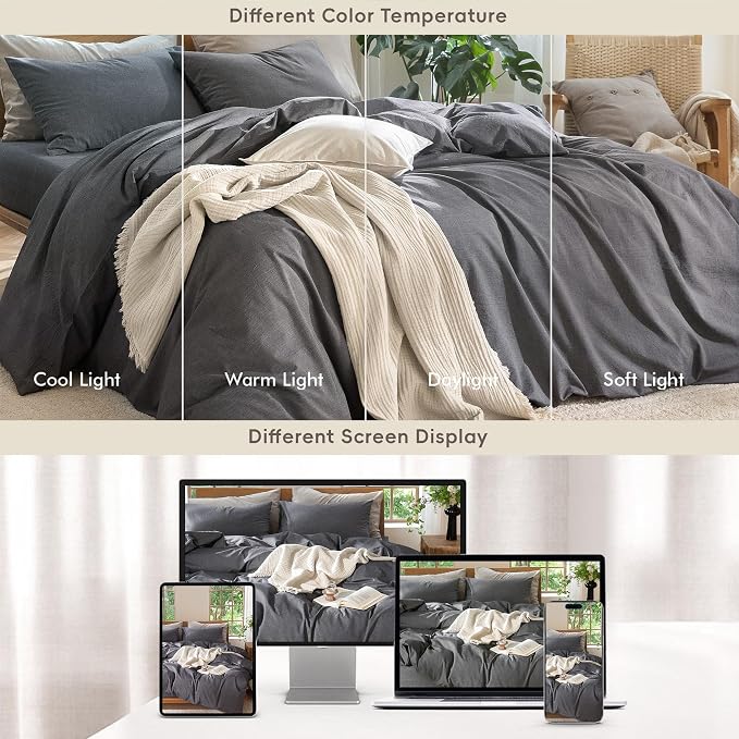 MooMee Bedding Duvet Cover Set 100% Washed Cotton Linen Like Textured - Image 6