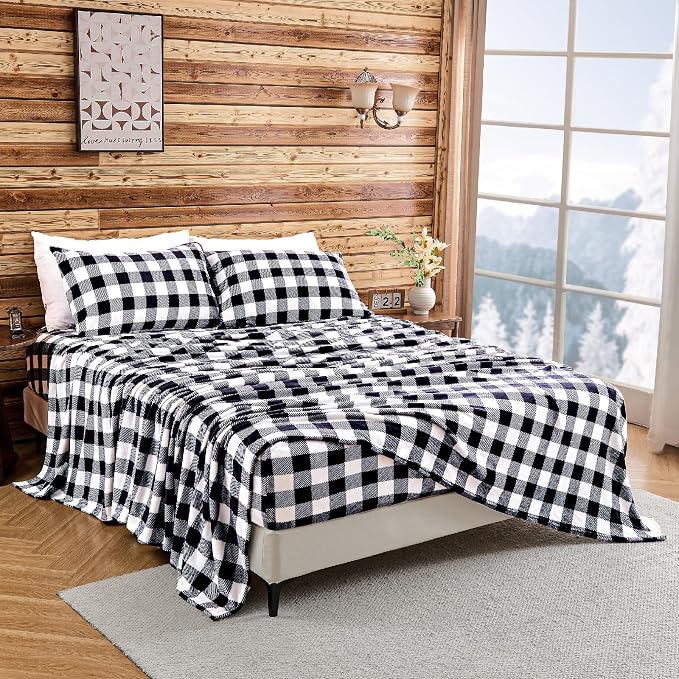 BEDELITE Fleece Sheets Queen Size Bed Set, Luxury Red and Black Plaid Winter - Image 9