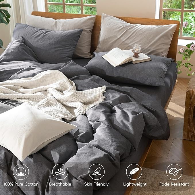 MooMee Bedding Duvet Cover Set 100% Washed Cotton Linen Like Textured - Image 4