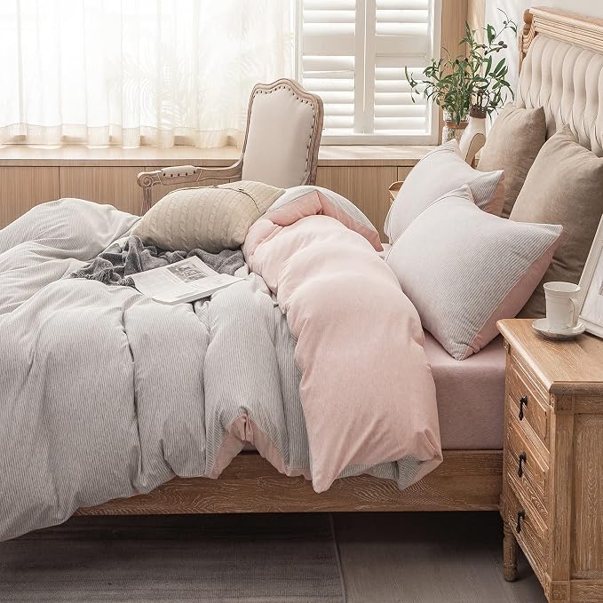 PURE ERA Jersey Knit Duvet Cover Set 100% T-Shirt Heather Cotton Super Soft - Image 2