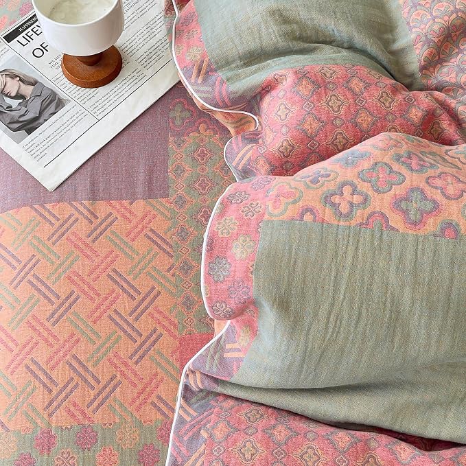 mixinni 100% Cotton Double Layer Yarn Duvet Cover Set, Vintage Patchwork Floral - Image 6