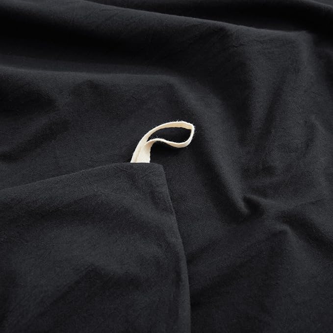 Black Duvet Cover Full Size, 100% Washed Cotton Linen Like Bedding Set - Image 4