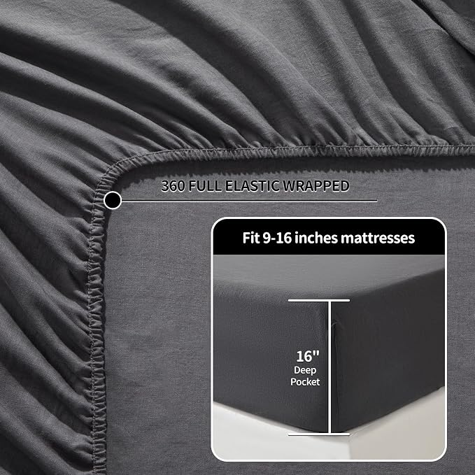 LBRO2M 100% Pure Linen Sheet Set Deep Pocket Up to 16" Bed Sheets Sets - Image 5