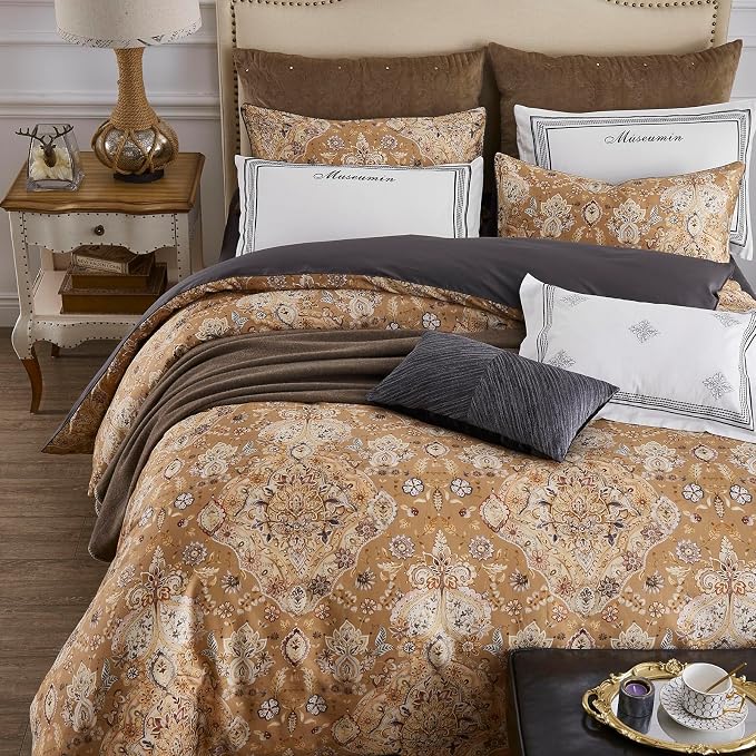 mixinni Long Staple Cotton Percale Golden Paisley Duvet Cover King Size Boho - Image 3