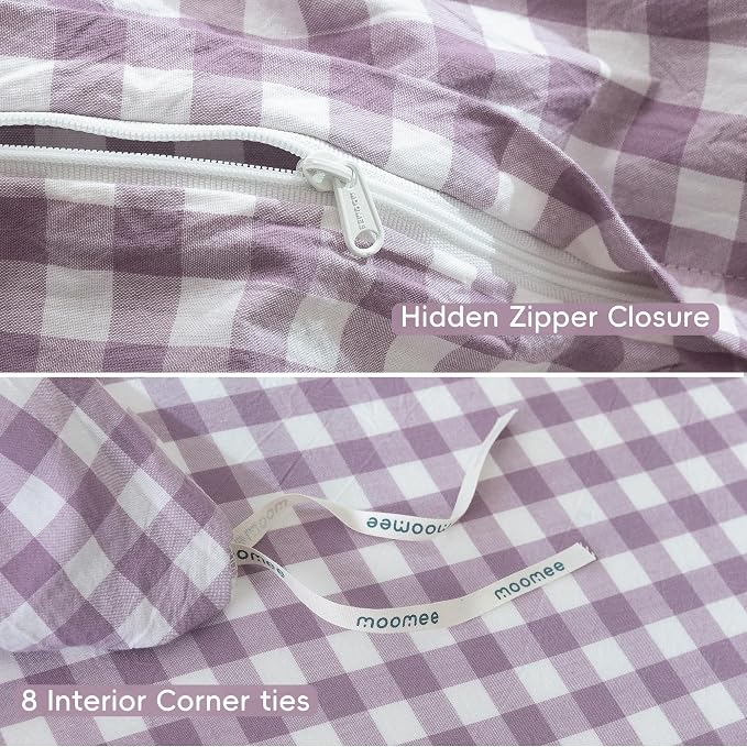 MooMee Gingham Duvet Cover Set 100% Washed Cotton Linen Like Textured - Image 8