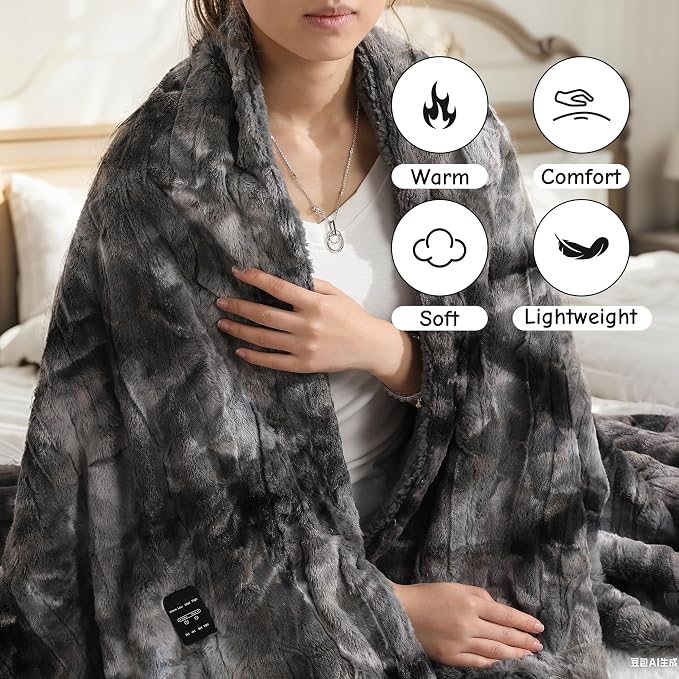 Soypipo Electric Heated Throw Blanket 50"x60", Faux Fur Plush - Image 3