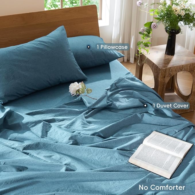 MooMee Bedding Duvet Cover Set 100% Washed Cotton Linen Like Textured - Image 2