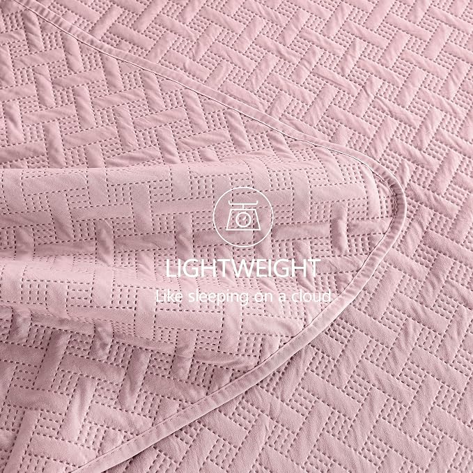 FLYMME King Size Quilt Bedding Set Pink Lightweight Bedspreads Set, Modern - Image 6