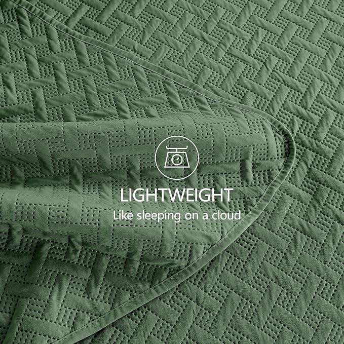 FLYMME Olive Green Twin Quilt Bedding Set Thin Lightweight Bedspreads, Modern - Image 6