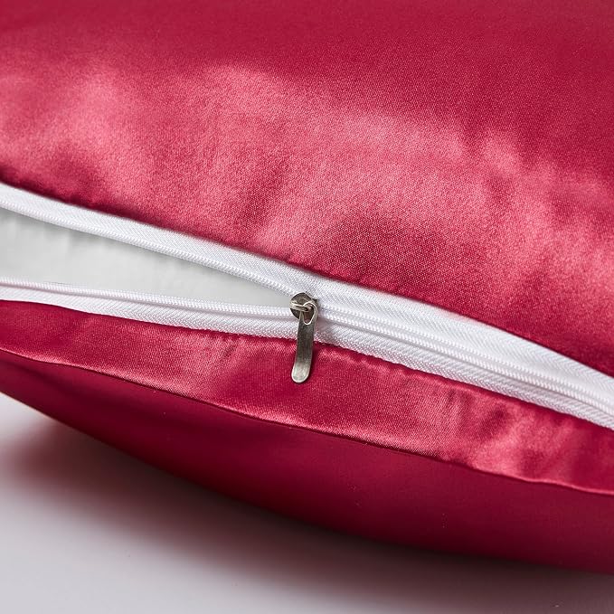 Satin Pillowcases with Zipper （20x36）, King Size Pillowcases Set of 2, Wine Red - Image 3