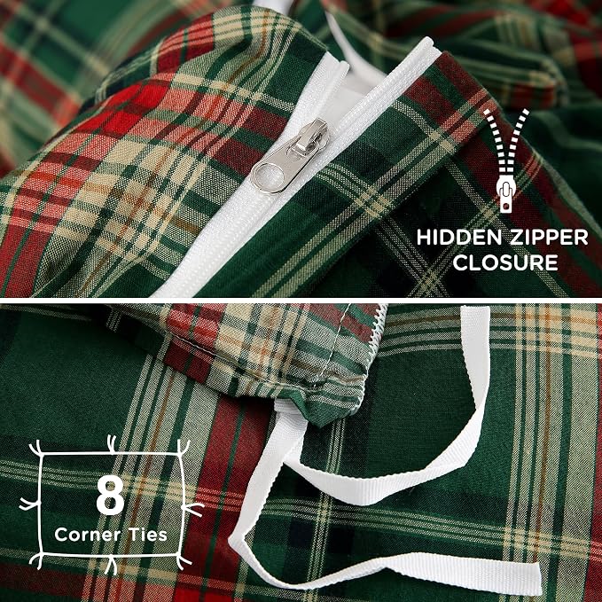 TOCOMOA Christmas Plaid Duvet Cover Set 100% Washed Cotton Like Linen Feel - Image 6